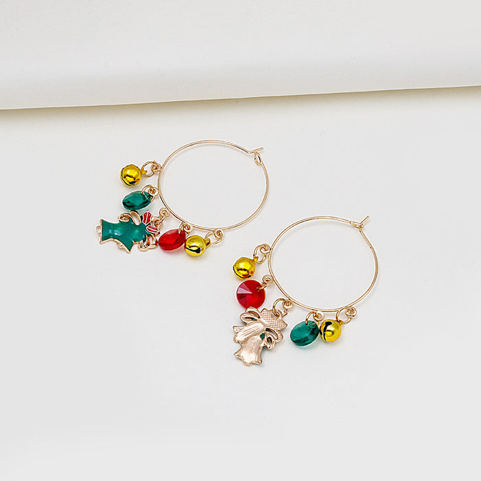 Christmas Green Bell Charm Hoop Earrings Beads Jingle