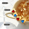 Heart Stud Earrings Red or Blue Crystal Gold and Steel view 2