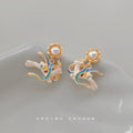 Gold Tone White Deer And Multicolor Enamel Stud Earrings view 4