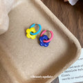 Color Block Flower Hoop Earrings in Mismatched Bright Colors view 4