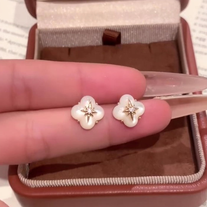 White Four Petal Starburst Stud Earrings Statement Jewelry
