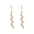 Gold-Tone Clear CZ Wheat Leaf Long Hook Drop Earrings view 5