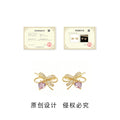 Gold Bow Pink Heart Drop Stud Earrings Zircon Pair view 3