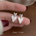 Silver-Tone Dual Heart Mother-of-Pearl Shell Stud Earrings view 1