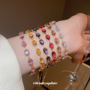 Oval Zircon Link Tennis Bracelet Gold Silver 12 Styles