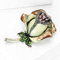 Enamel Rosebud Brooch with Pink Crystal Cluster and Green Stem view 2