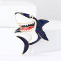 Enamel Shark Brooch in Gray and Navy Blue Decorative Lapel Accessory view 2