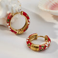 Enamel Flower Huggie Hoop Earrings Black Red and Blue view 3