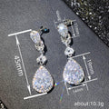 Silver Teardrop Halo CZ Leaf Drop Earrings Clear Dangle view 4