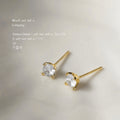 Gold Four Prong Clear Crystal Stud Earrings Minimal Pair view 3
