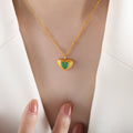Gold Heart Green Cat Eye Black Glass Pendant Necklace Stud Earrings view 6