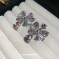 Silver Tone Crystal Bow Stud Earrings With Pink Teardrop Accents view 2