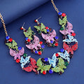 Black Silver Tone Butterfly Crystal Five Designs Metal Necklace and Earring Set view 2