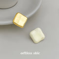 Asymmetric Cream Enamel Gold Square Cushion Stud Earrings view 3