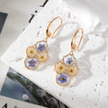 Gold Tone Blue Pressed Flower Resin Hook Earrings in Six Designs view 4