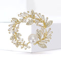 Gold Tone Crystal Leaf Wreath Brooch Pearl Accent Pin view 2