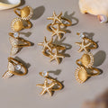 Ocean Zircon Open Rings Starfish Shell Fishtail Gold Steel view 3