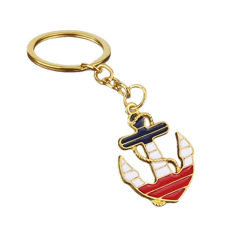 Vintage Nautical Anchor Enamel Zinc Alloy Keychain Pendant