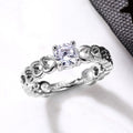 Silver Hollow Open Heart Band Clear CZ Solitaire Ring view 1