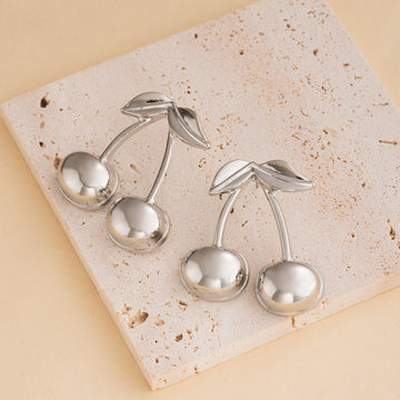 Gold and Silver Sculptural Double Cherry Stud Earrings