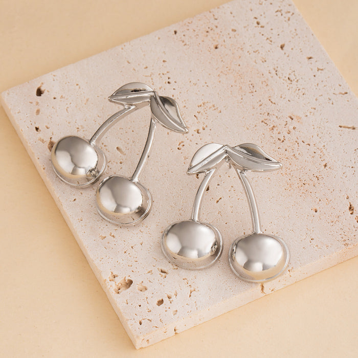 Gold and Silver Sculptural Double Cherry Stud Earrings