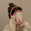 Black Headband With Multicolor Hearts And White Pearl Like Beads view 2