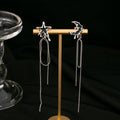Silver Star Moon and Long Chain Asymmetrical Ear Clips view 4