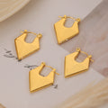 Gold Faceted Diamond Shape Hoop Earrings Latch Back Metal view 2
