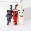 Three Cat Enamel Brooch in Black Red and White With Green Eyes view 6