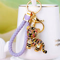 Multicolor Jeweled Tiger Keychain with Gold Tone Key Hardware view 3