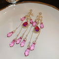 Pink Crystal and Pearl Chandelier Drop Earrings Decorative Jewelry view 6