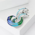 Blue Enamel Twin Dolphin Wave Brooch Silver Tone Metal Pin view 3