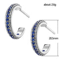 Silver Tone Blue Stone Pavé Open Half Hoop Earrings view 2