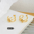 Double Bar Knot Open C-Hoop Stud Earrings Gold Steel view 2