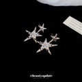 Silver Tone Double Star Crystal Drop Earrings Decorative Jewelry view 3