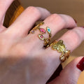 Gold Twisted Band Ring Multicolor Tiny Inset Stones view 3