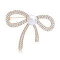 Crystal Ribbon Bow Brooch With Central Faux Pearl Accent view 1