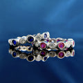 Silver Tone Bezel Stone Eternity Ring in Blue and Pink view 5