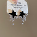 Star Crystal Fringe Drop Earrings in Silver and Black view 7
