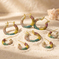 Rainbow Crystal C Hoop Earrings in Two Graduated Sizes view 3