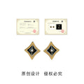 Gold Dark Green Enamel Star Diamond Stud Earrings Pair view 3