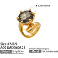 Gold Open Band Rings Large Round Faceted Stones Green Black Pink Purple view 7