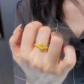 Gold Oval CZ Halo Open Ring Yellow Side Accent Stones view 4
