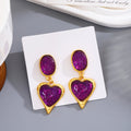 Gold Frame Textured Resin Oval Heart Drop Earrings view 8