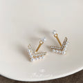Gold Tone Pearl Stud Detachable V Jacket Earrings Pair view 4