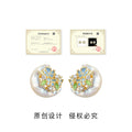 Gold Mother-of-Pearl Crescent Enamel Flower Stud Earrings view 3