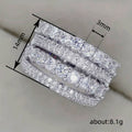 Silver Tone Four Row Clear Crystal Wide Band Ring Polished Metal Jewelry view 4