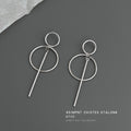 Silver-Tone Double Circle Bar Geometric Drop Earrings Pair view 1