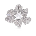 Flower Crystal Pearl Look Two Designs Metal Brooch Pin view 1