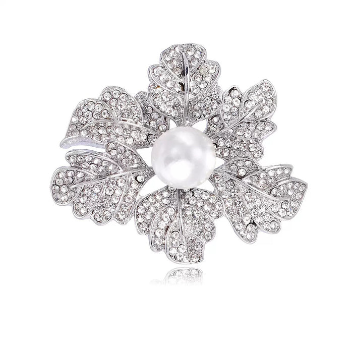 Flower Crystal Pearl Look Two Designs Metal Brooch Pin